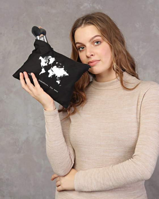 Zoozie Bags 1708 Neceser de Maquillaje de Algodón 100%, Negro, 25x18 cm